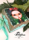 'Frida Blythe' : Decorated wooden trinkets' box 3.5x3.5x1.9"